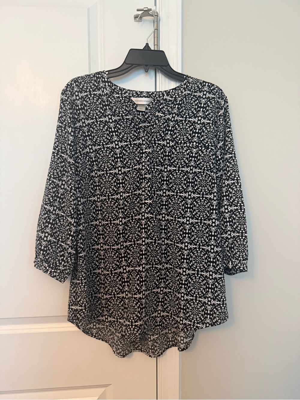 Christopher & Banks Black and White Printed Tunic Blouse